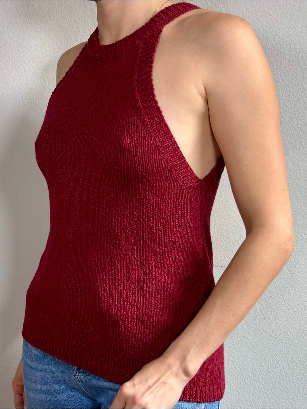MAEVE Wine-Red Sleeveless Knit Shell